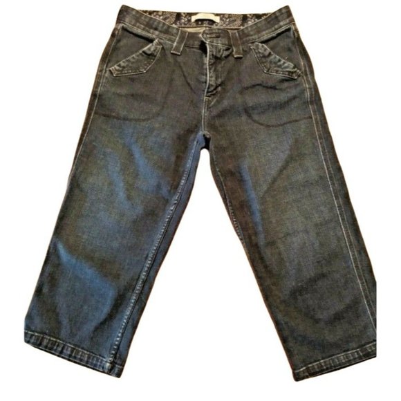 Women's LEVI'S MIDRISE DARK WASH SKINNY CAPRI Size 10 w/ Interior Paisley Lining - Picture 1 of 3